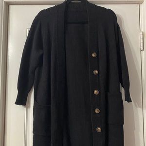 Thick Black Cardigan w/ Brown Buttons